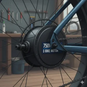 Close-up of a high-performance 750w electric bike hub motor.