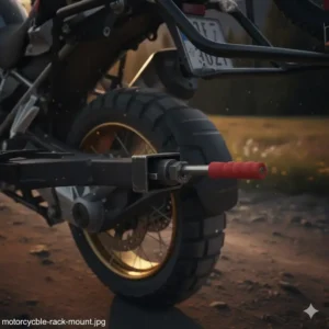 Close-up showing the secure hitch mounting point of the bike rack for motorcycle onto the frame.