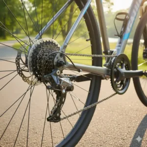 The efficient Shimano drivetrain system on the giant hybrid bike, ensuring smooth and reliable shifting.