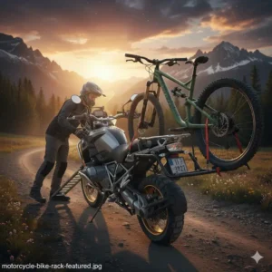 Person easily loading a bicycle onto the installed bike rack for motorcycle using the ramp accessory.