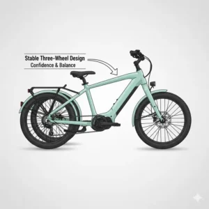 A three-wheel electric bike (e-trike) offering maximum stability for riders with significant balance concerns, one of the best e bikes for seniors with balance issues.