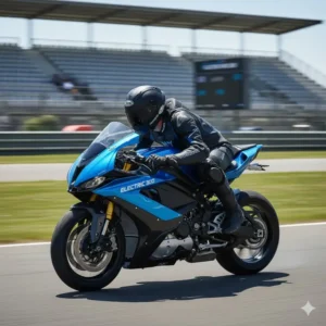 Professional rider testing the limits of the specialized electric bike 300 on a closed race track.