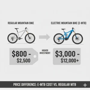 Comparison of the higher cost associated with a quality electric mountain bike vs regular mountain bike investment.