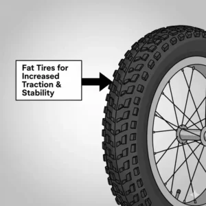 Fat tires on an electric bike designed to provide increased traction and stability, a feature of best e bikes for seniors with balance issues.