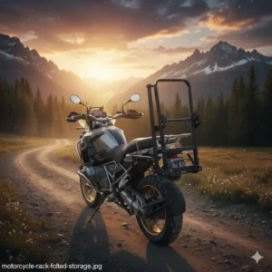 Detail of the adjustable straps and tie-downs used to secure a bicycle on the bike rack for motorcycle.