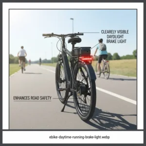 The brake light for electric bike clearly visible during bright daylight, highlighting its importance for road safety.