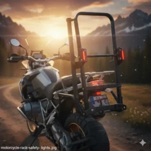 Integrated safety lights and reflectors on the bike rack for motorcycle to ensure visibility on the road