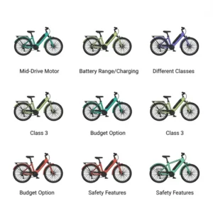 Close-up of a commuter electric bike's integrated bright LED headlight and full-coverage fenders.