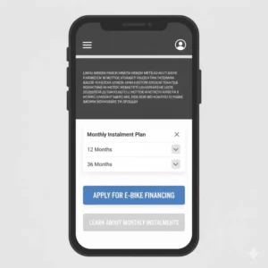 Screenshot of an online form or button to apply for e-bike financing, clearly mentioning monthly instalment for ebike plans.