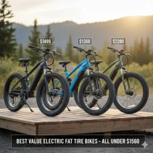 A side-by-side comparison of three different, highly-rated models that are considered the best value among electric fat tire bikes under 1500.