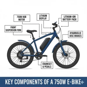 Diagram highlighting the key components of a 750w e bike.