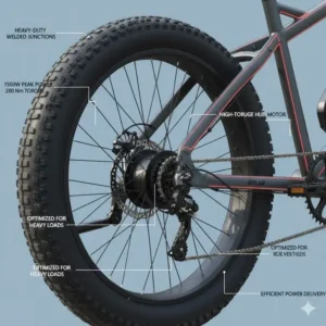 Image showing a high-wattage, powerful motor, a key component of the top-rated electric bikes for heavy riders to ensure climbing performance.