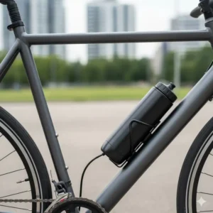 Water-bottle style battery pack attached to a bike's downtube, often seen in the best e bike conversion kits 2025.