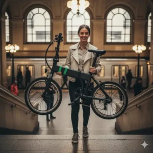 A compact, foldable design among the top rated electric bikes for city commuting for easy storage.