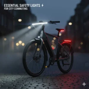 Integrated safety lights on the top rated electric bikes for city commuting for night riding.