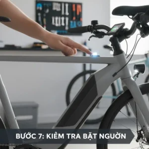 Rider turning on the display console to test the successful power-up and charge level of the new battery after you replace e bike battery.