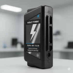 Close-up of a premium best e bike batteries for long range showing a high Watt-hour capacity rating.