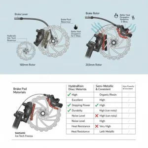 Diagram illustrating a powerful hydraulic system, often the recommended disc brakes for e bikes for reliable stopping power.
