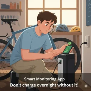 A person checking the temperature of a battery while charging, illustrating why monitoring is important when considering, can you charge e bike battery overnight.