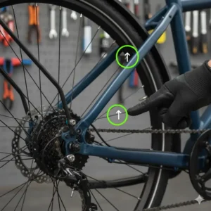 Close-up of an e-bike frame showing the mounting points, illustrating how to install rear rack on electric bike.