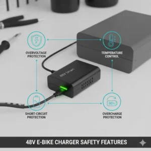 Diagram illustrating the safety features, like overcharge protection, built into the best e bike battery chargers 48V.