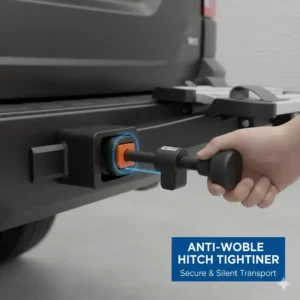 Detailed view of the integrated locks on a hitch bike rack with ramp for ebikes for maximum security.