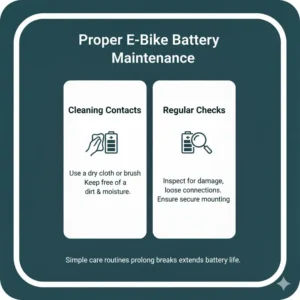 A close-up of someone cleaning battery contacts, showing the maintenance needed to improve how long do e bike batteries last.