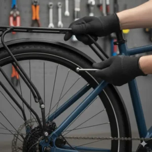 Securing the upper mounts of the rear rack to the seat stays, a crucial part of how to install it on electric bike.