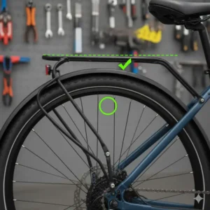 Checking the clearance between the tire and the newly installed rear rack to ensure safety, a step in how to install it on electric bike.