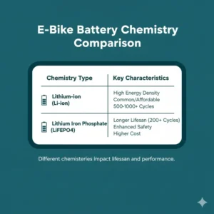 A table comparing different battery chemistries (like Li-ion) and their expected lifespan, explaining how long do e bike batteries last based on composition.