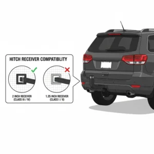 An infographic showing the 2-inch receiver compatibility for the hitch mount bike rack with ramp.