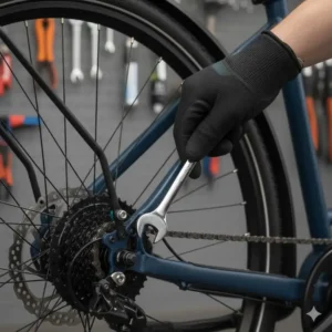 Final tightening of the bolts on the rear rack, completing the steps for how to install it on electric bike.