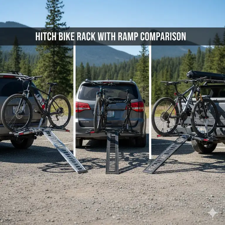A comprehensive hitch bike rack with ramp comparison featuring top-rated models for e-bikes.