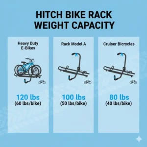 A weight capacity comparison chart frequently used in hitch bike rack with ramp reviews for heavy-duty bicycles.