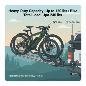 Technical diagram highlighting the heavy-duty load capacity of the best hitch bike rack with ramp for electric bikes.