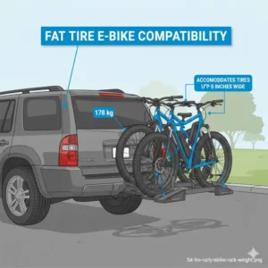 Side view illustration showing how a hitch bike rack with ramp for heavy ebikes fits wide fat tires.