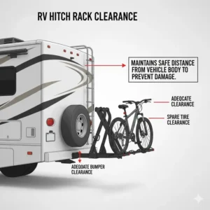 Measurement guide for bumper clearance on a hitch bike rack with ramp for rv.