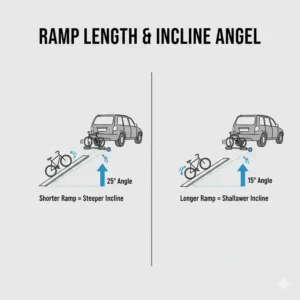 Analyzing the incline angles and ramp lengths for this hitch bike rack with ramp comparison.