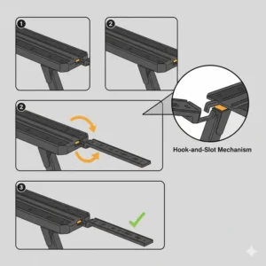 Close-up of the attachment point for a hitch bike rack ramp for loading ebike.
