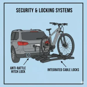 Security and locking systems overview as highlighted in professional hitch bike rack with ramp reviews.