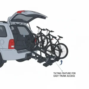 The convenient tilting mechanism of the platform hitch bike rack with ramp for trunk access.