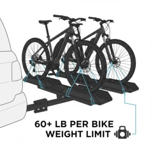 Heavy-duty construction and weight limit capacity of the platform hitch bike rack with ramp.