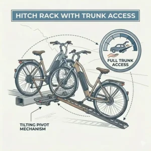 Showing the convenient tilt-down access of a hitch bike rack with ramp for women on an SUV.