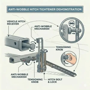 Close-up of the anti-wobble security system on a hitch bike rack with ramp for women.