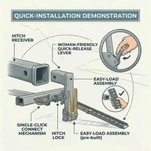 Simplified assembly guide for the user-friendly hitch bike rack with ramp for women.