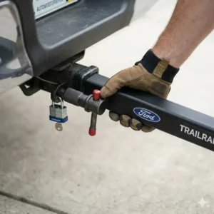 Securing the anti-wobble bolt and hitch pin to ensure a stable hitch bike rack with ramp installation.