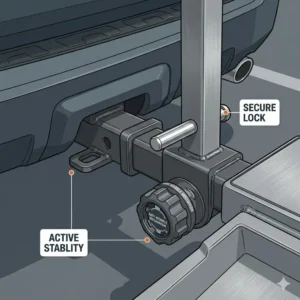 Close-up of the heavy-duty 2-inch steel receiver designed to support the hitch bike rack with ramp weight capacity safely.