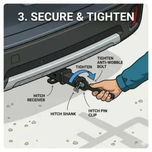Demonstration of tightening the anti-wobble bolt as per the hitch bike rack with ramp instructions.