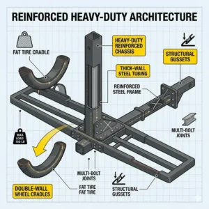 Illustration 3: Technical diagram highlighting the 160lb weight capacity of this ebike hitch rack with ramp for fat tire.