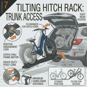 Illustration 7: A hitch bike rack with a ramp tilted downward to allow full access to the vehicle’s trunk or hatchback without removing the bikes.
